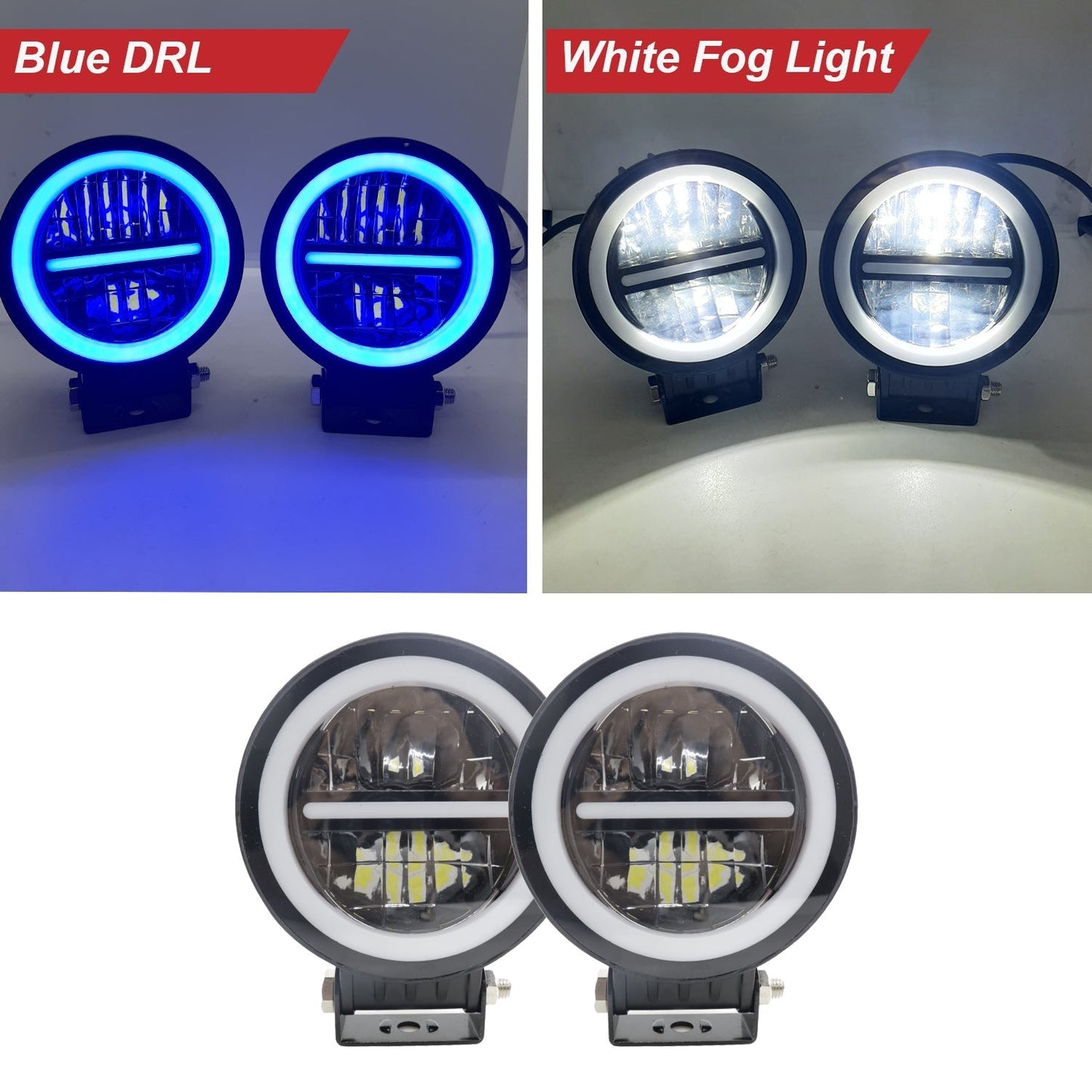 LIU HJG White Led Fog Light With Blue DRL Universal For All Bikes, Cars and Trucks (Pack Of 2)