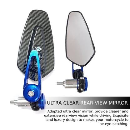 Universal Rearview Side Mirror, CNC Aluminium Bar End Mirror for All Bikes and Motorcycle, (Carbon-Blue, Pack of 2)