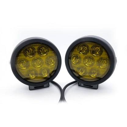 LIU HJG 7 LED Round White Fog Light With Yellow Cap (70W) With Wiring Kit Harness And Adjustable Lumens  Switch Spot Driving Lamp Universal for Car, Bike (Pack Of 2)