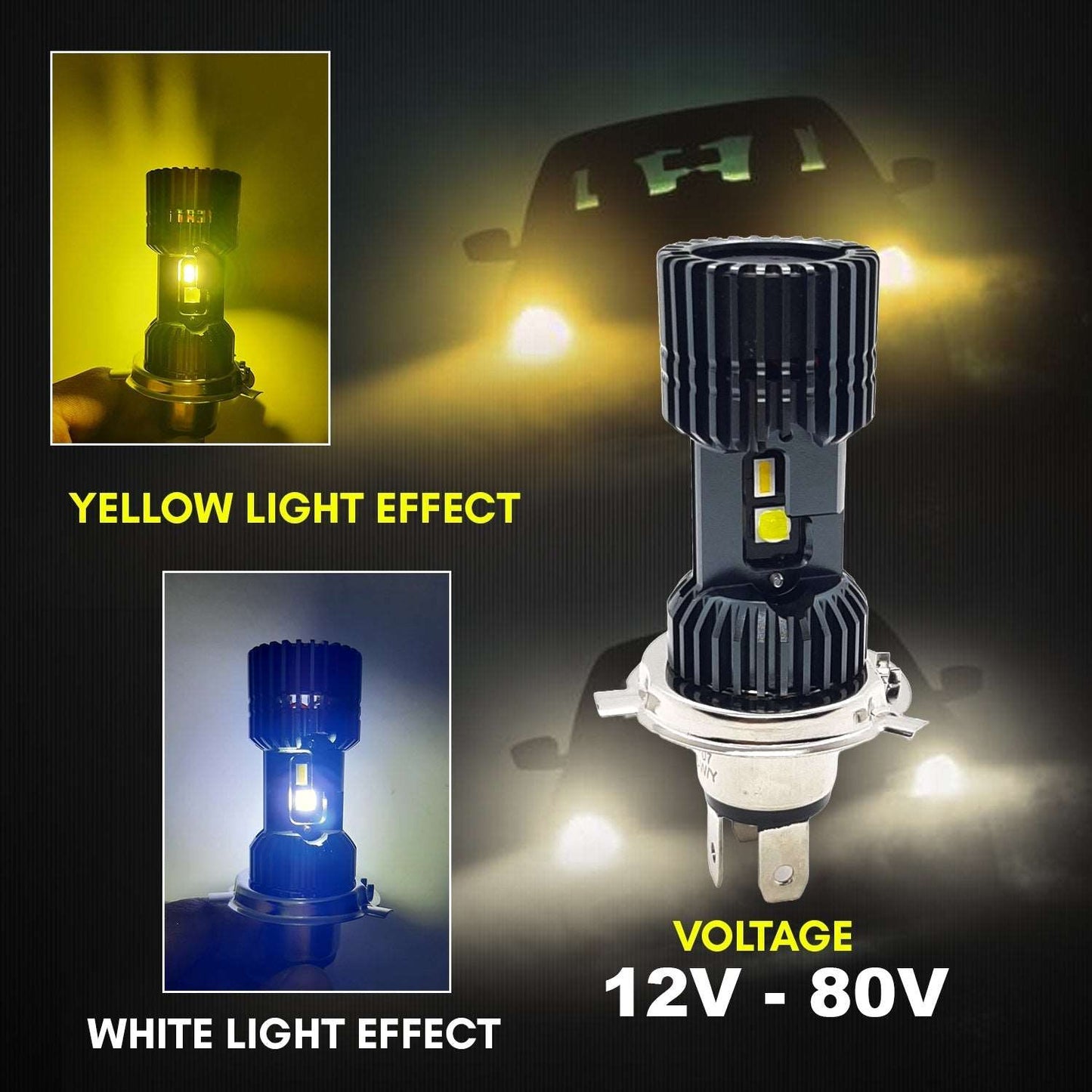 40 Watt Dual-Color (Yellow/White) LED Headlight Bulb for Bikes and Cars (Pack of 1)