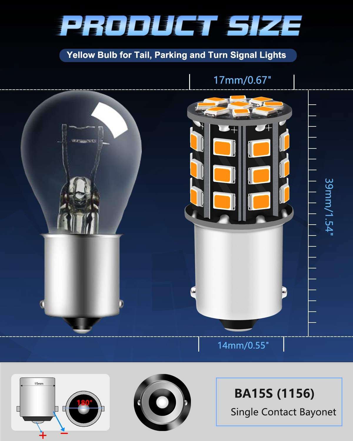 33 SMD Parking Led Bulb Orange (12V, 5W) (Universal For Bike, Universal for Car, Pack Of 2)