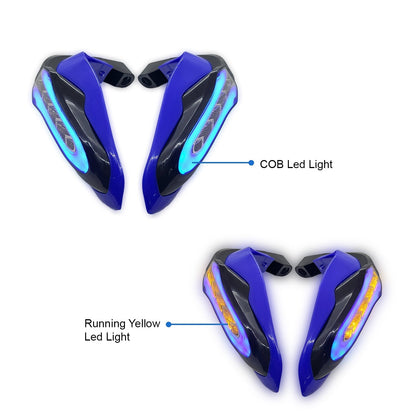 Universal Motorcycle Handguards With Yellow Running LED and Blue COB Light for All Bikes & Scooty (Pack of 2,Blue)