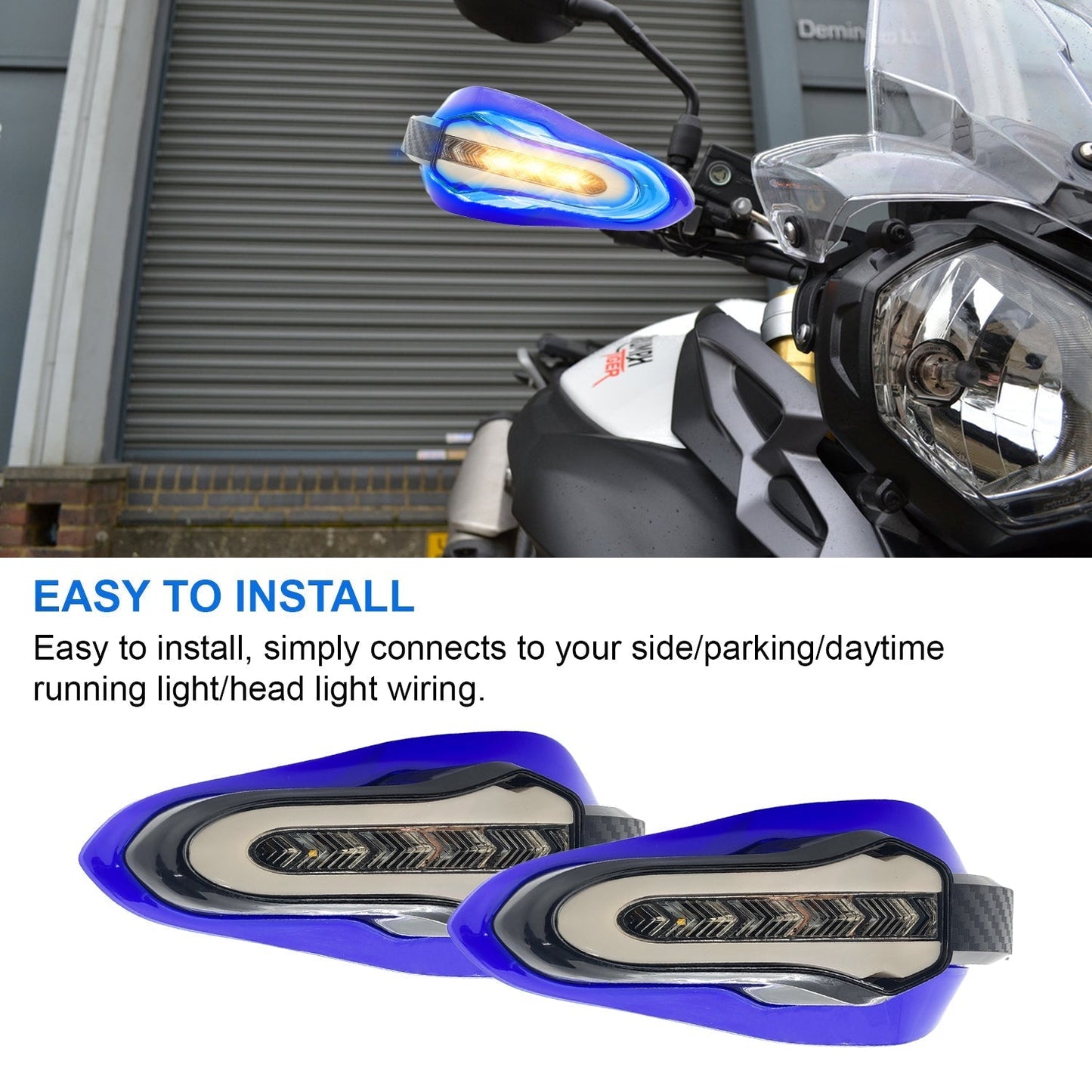 Universal Motorcycle Handguards With Yellow Running LED and Blue COB Light for All Bikes & Scooty (Pack of 2,Blue)