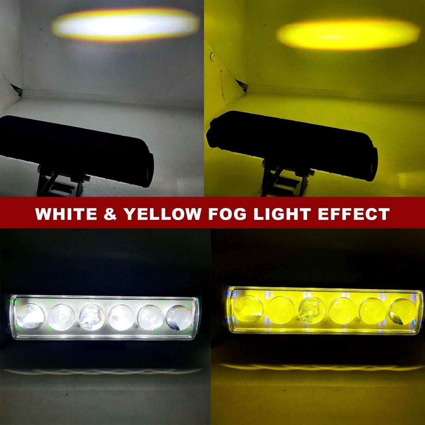 6-Lens Yellow/White Fog Light with Flashing Function & Multiple RGB Lighting Modes for Bike, Car, Truck (Pack of 1)