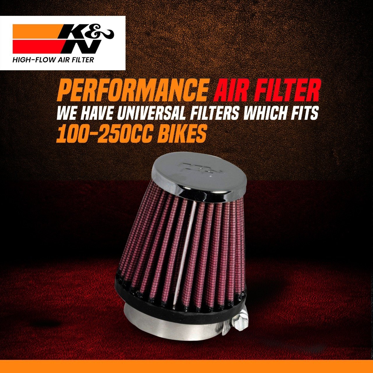 K&N Air Filter 100cc to 250cc (universal)