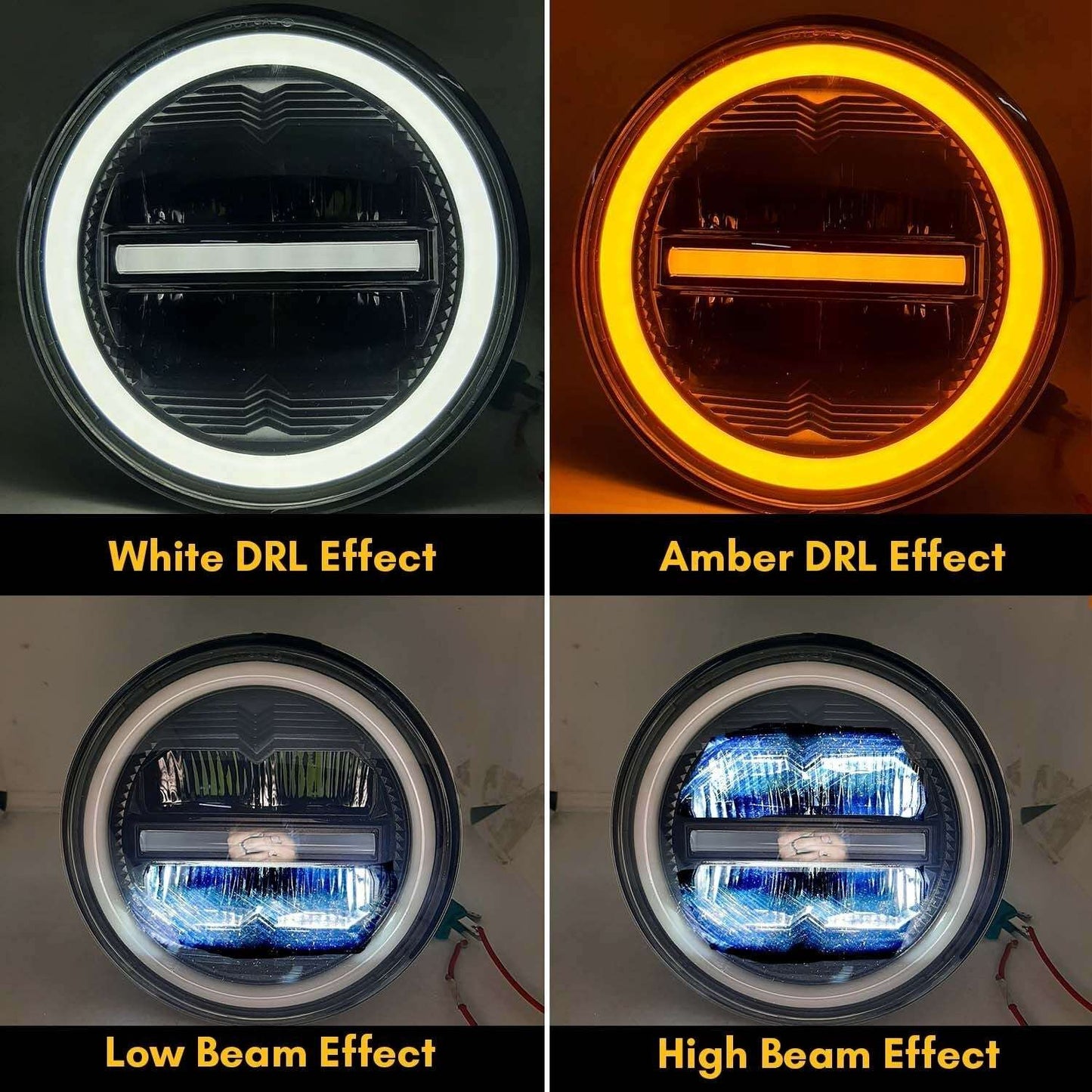 7 Inch Round White LED Headlight 100W (AC/DC 12V-80V) With Amber/White DRL for Bikes & Cars and Other Vehicles