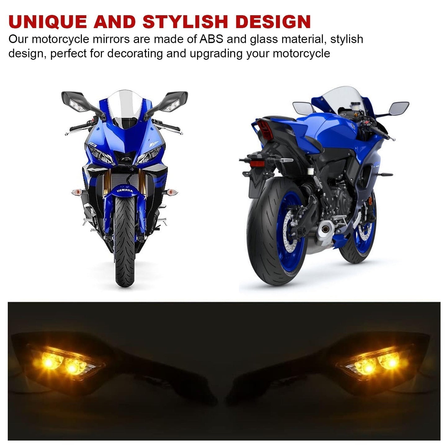 AUTOPOWERZ ABS Plastic Motorcycle Black Rear View Side Adjustable Mirror with LED Turn Light R15 Mirror