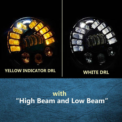 5.75 Inch Round LED Headlight with Yellow/White DRL (12V-80V, 75W)