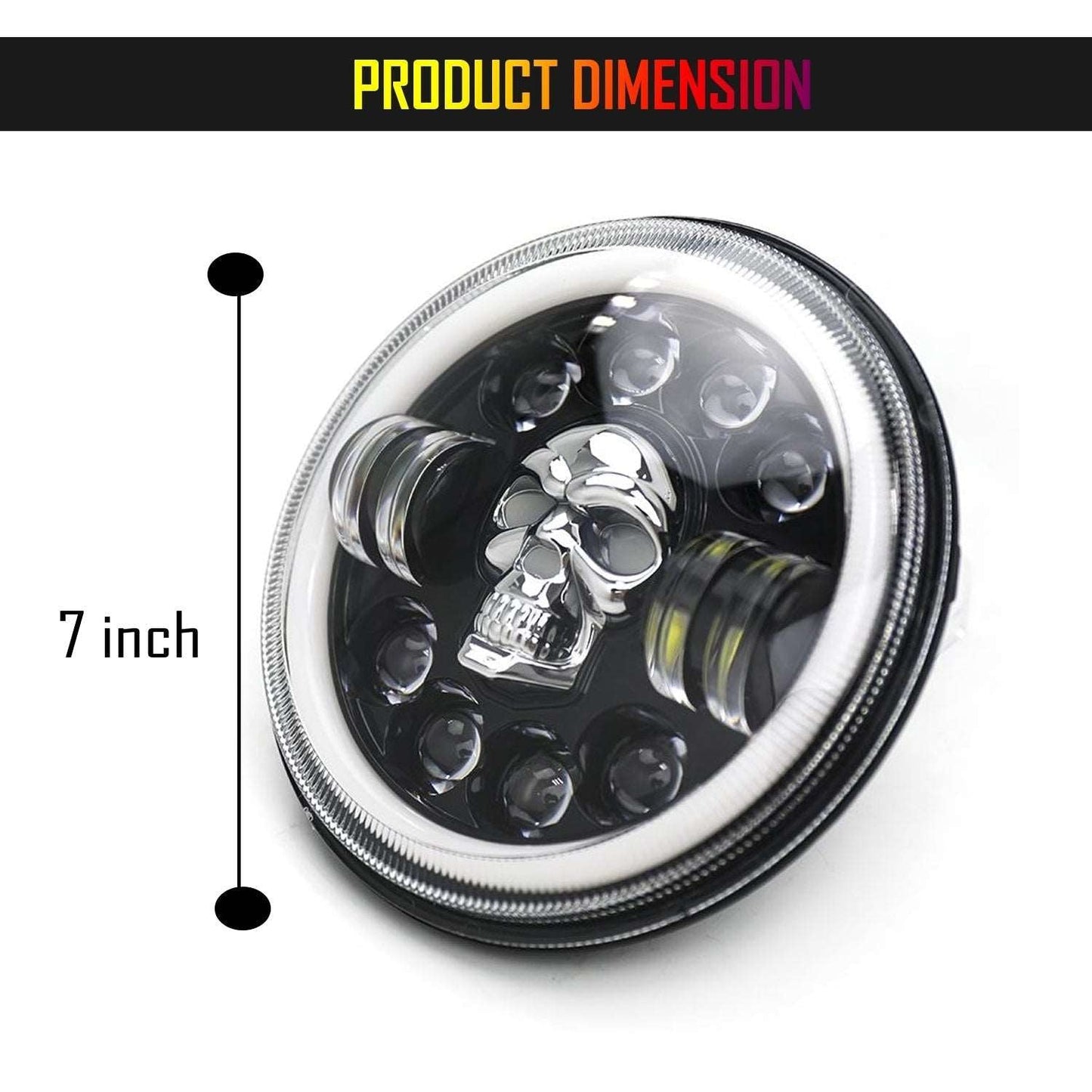 7 Inch Skull Round Led Headlight for Bikes and Cars (12V-80V, 75W to 90W)