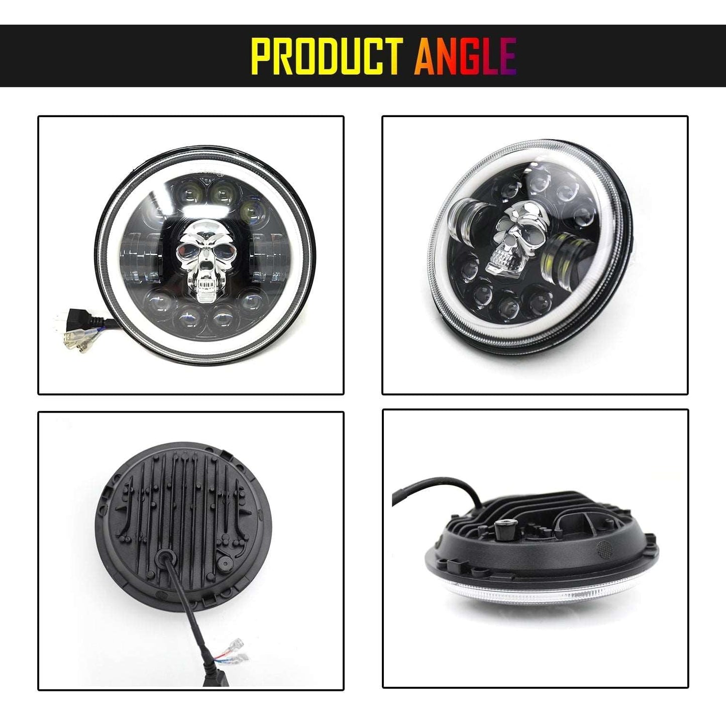 7 Inch Skull Round Led Headlight for Bikes and Cars (12V-80V, 75W to 90W)