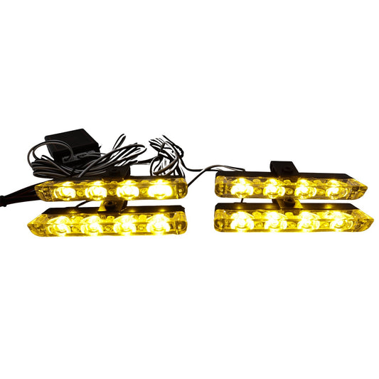 Yellow Car Radiator Grill light with wireless Remote and yellow flashing, strobe & stable light effect (Set of 4)