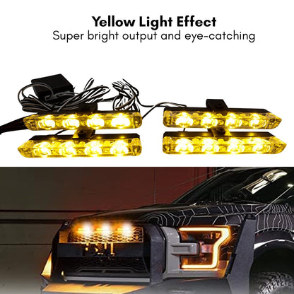 Yellow Car Radiator Grill light with wireless Remote and yellow flashing, strobe & stable light effect (Set of 4)