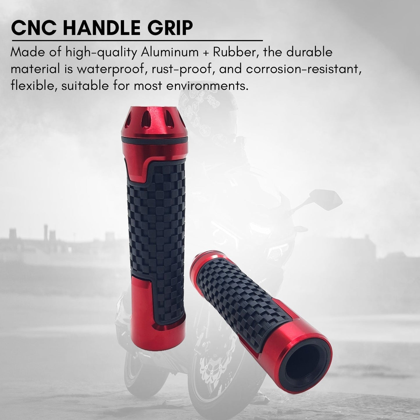 Aluminum and Rubber Motorcycle Grips Non Slip Universal High Strength Handlebar Grip for Motorcycle (Pack of 2, Red)