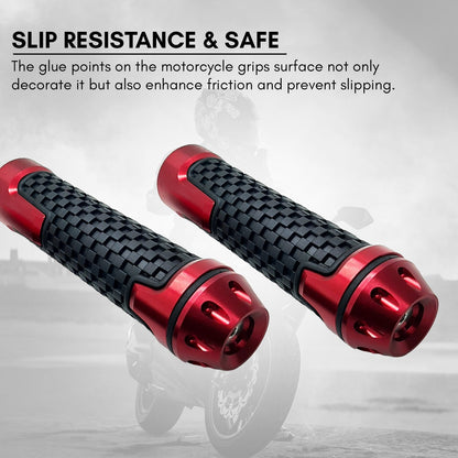 Aluminum and Rubber Motorcycle Grips Non Slip Universal High Strength Handlebar Grip for Motorcycle (Pack of 2, Red)