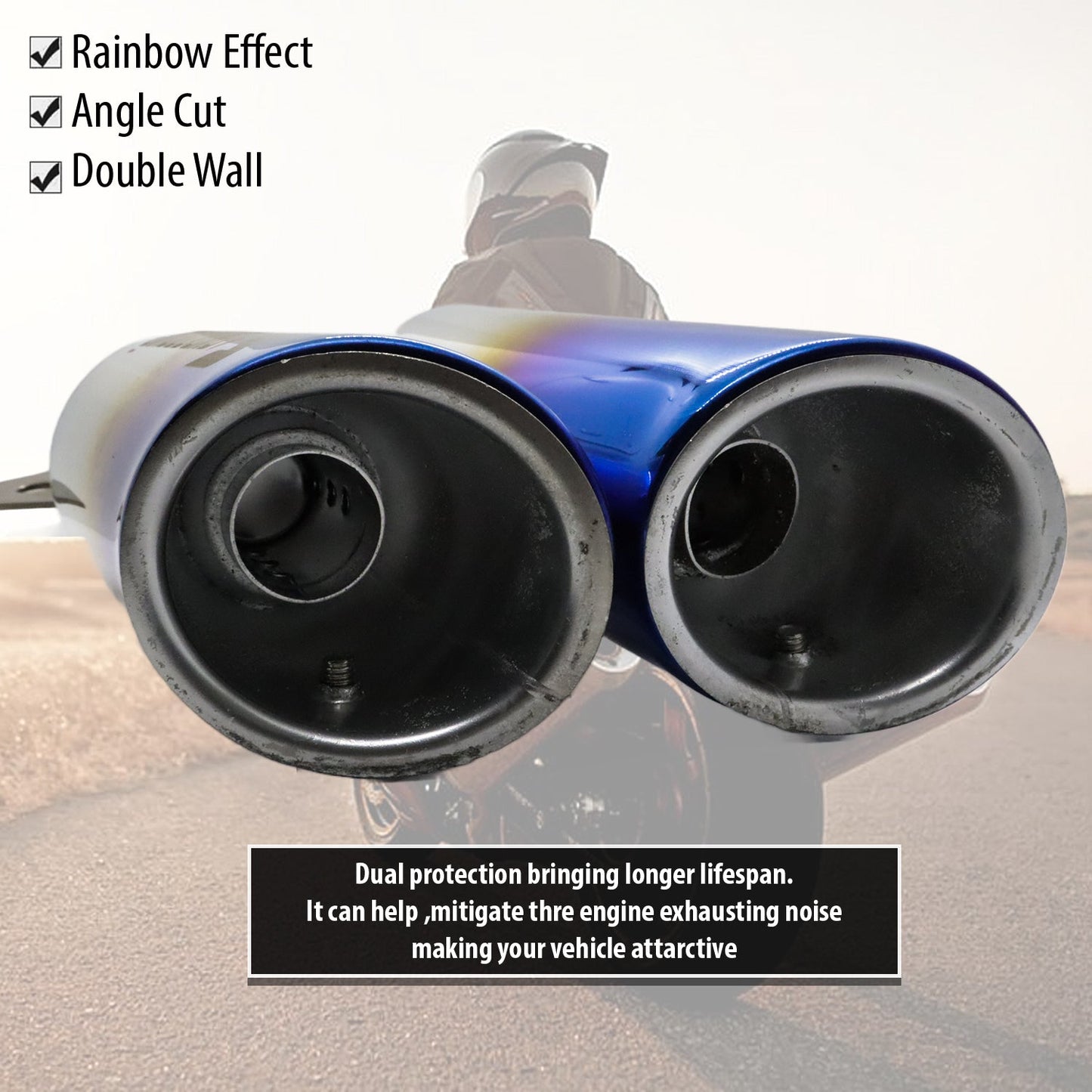 Universal Stainless Steel Slip On(38mm-51mm)Motorcycle Exhaust Muffler Pipe with DB Killer For All Bikes(Rainbow Multi-colour)