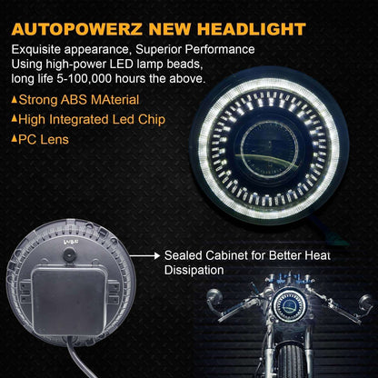 7 Inch Round White LED Headlight 100 Watt With Y/W DRL (AC/DC 12V-80V) For Bikes & Cars and  other Vehicles