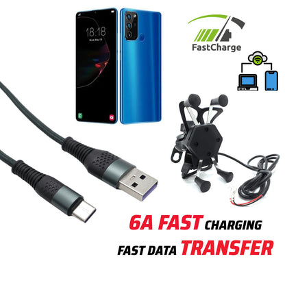 X-Grip Bike Mobile Charger & Phone Holder for All Bikes Scooters (Super Fast Charging 5V-2A with Hi Speed Type+C Data Cable+Charging)