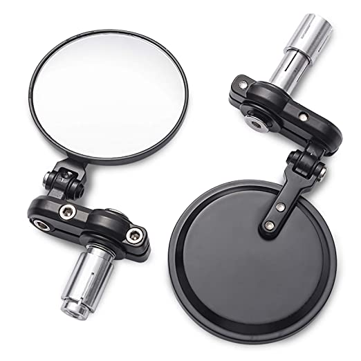 Universal Motorcycle Mirrors - 3 Inch Round Folding Bar End Side Mirror Compatible with Honda, Scooter, Suzuki, Yamaha, Kawasaki, Victory, Harley Davidson and More