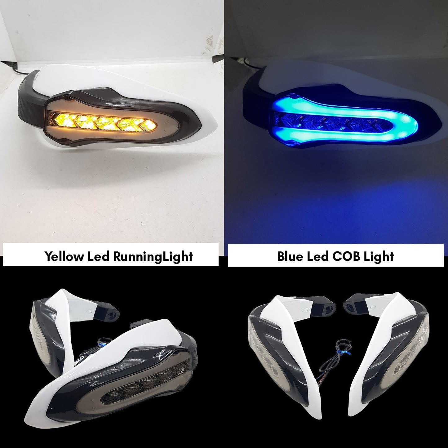 Universal Motorcycle Handguards With Yellow Running LED and Blue COB Light for All Bikes & Scooty (Pack of 2,White)