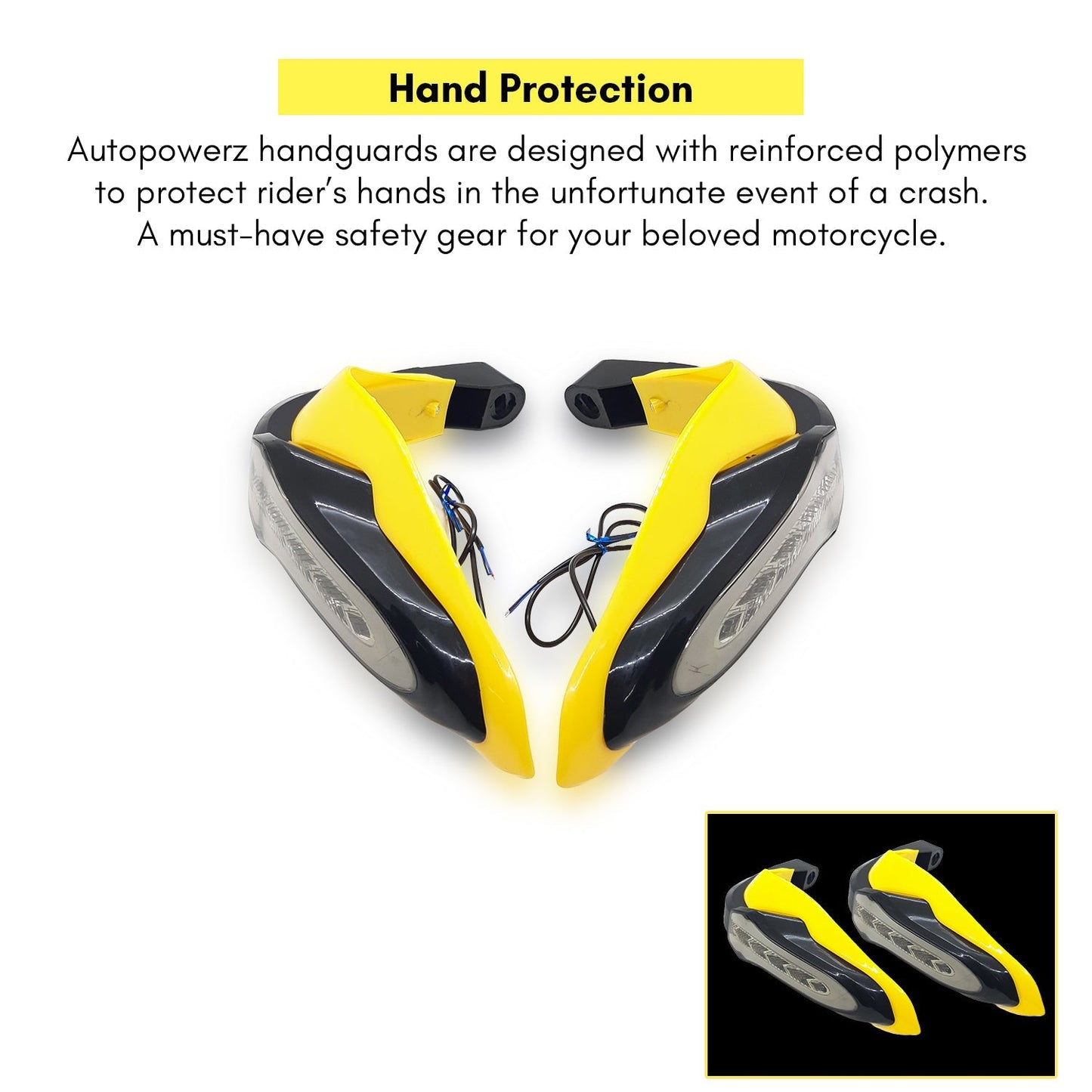 Universal Motorcycle Handguards With Yellow Running LED and Blue COB Light for All Bikes & Scooty (Pack of 2,Yellow)